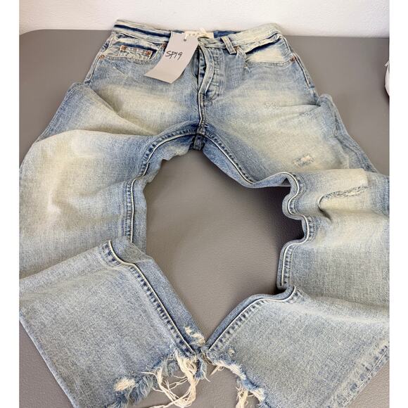 TRAVE Denim - TRAVE Distressed Straight Leg Jeans Raw Hem Cropped 26